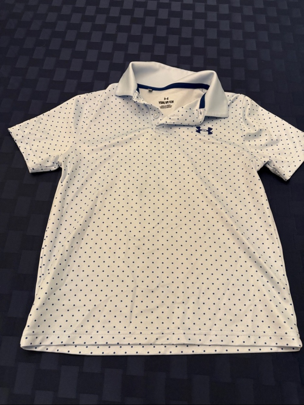 Under Armour Men’s White Polo with Navy Micro Dot Pattern